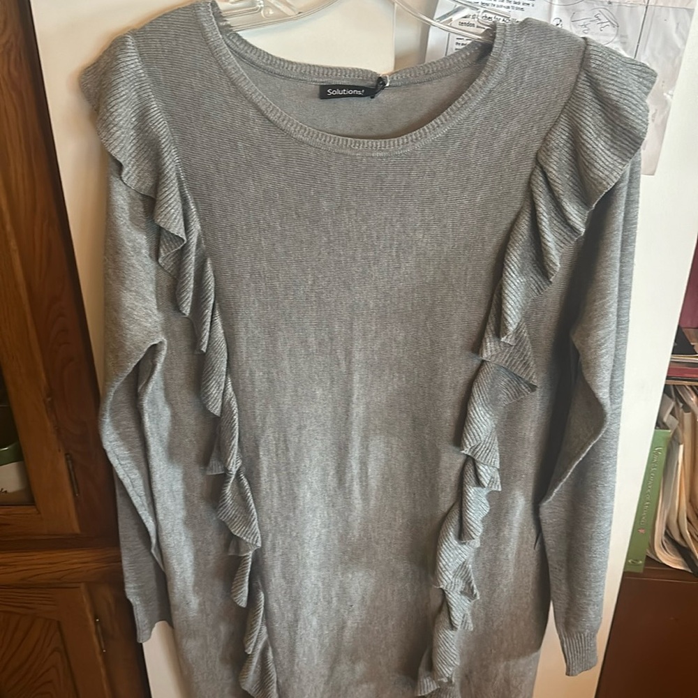 Solutions Lt. Heather Grey  Long Sleeves Sweater Dress